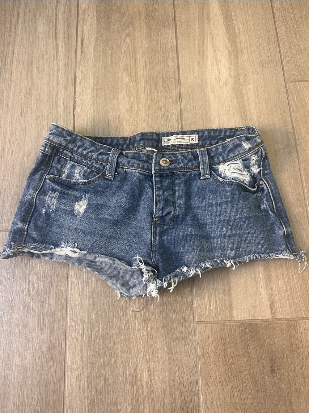 Frayed Hem Distressed Blue Denim Jean Shorts